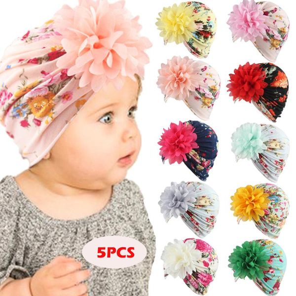 

caps & hats 5pcs baby girls flower headband hat bowknot floral beanie knotted turban toddler kids born headwear accessories, Yellow