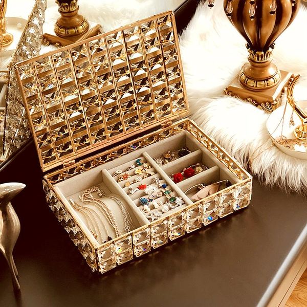 

storage boxes & bins nordic crystal jewelry box necklace earring makeup organizer deskfinishing metal store container