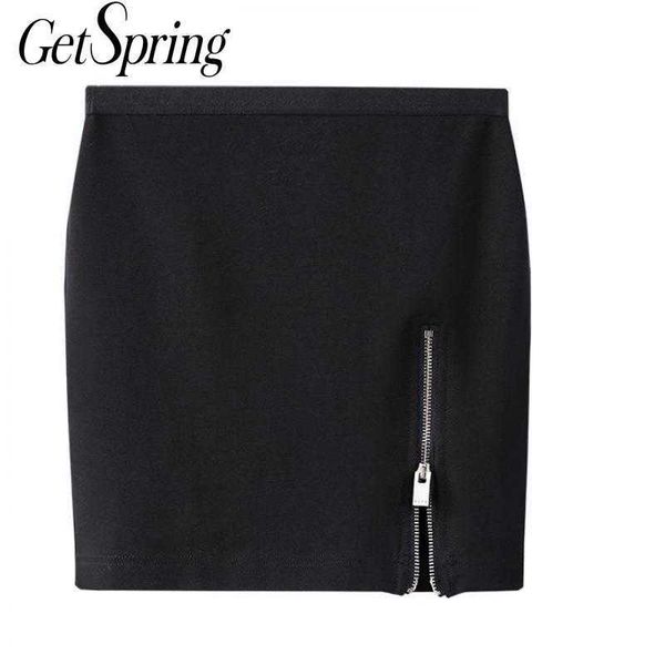 

getspring women skirt patchwork irregular black wrap skirts all match split short summer high waist 210601