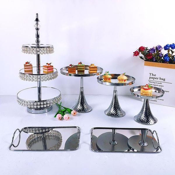 

5-6pcs silver wedding cake stand set round birthday party dessert metal cupcake pedestal display plate home decor baking & pastry tools