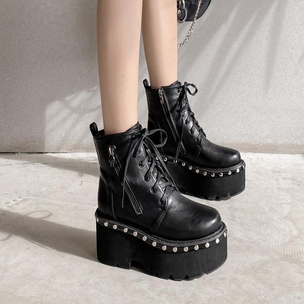 

gothic boots, black high heels, lace up rivet chain, sexy, nightclub, 2021 boots