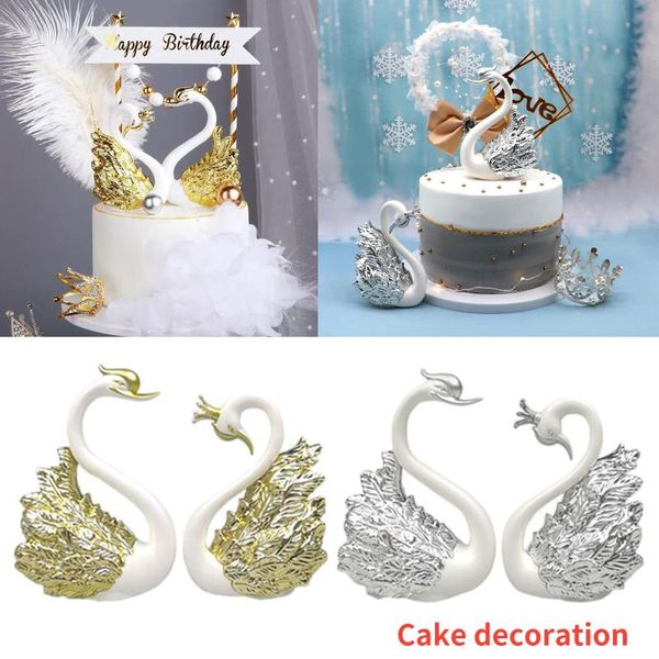 

other festive & party supplies 2pcs/lot crown swan baking decorative birthday anniversary ornament cake er figure paper weight desk home