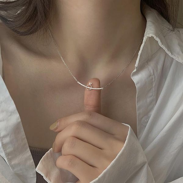 

chains trendy jewelry geometric ring pendant necklace delicate design shiny crystal chain for girl lady gifts, Silver