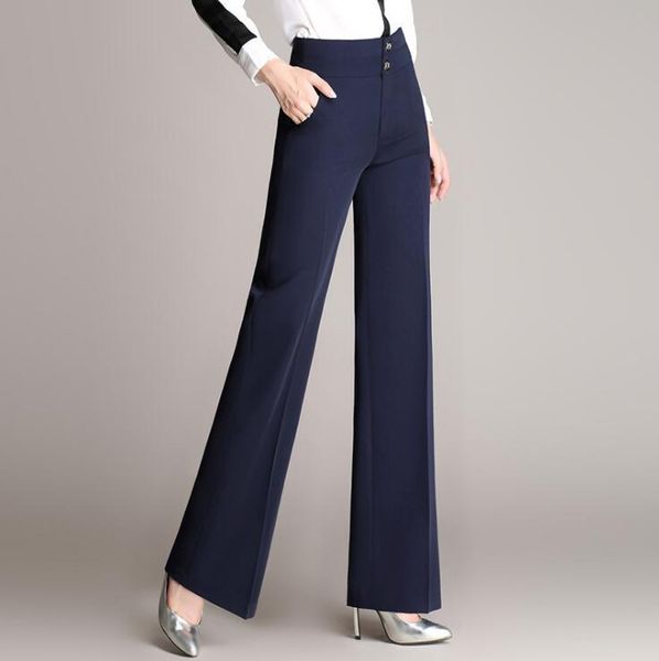 

women's pants & capris 2021 spring autumn women high waist loose wide leg office ladies long ol career trousers mujer plus size 4xl s14, Black;white