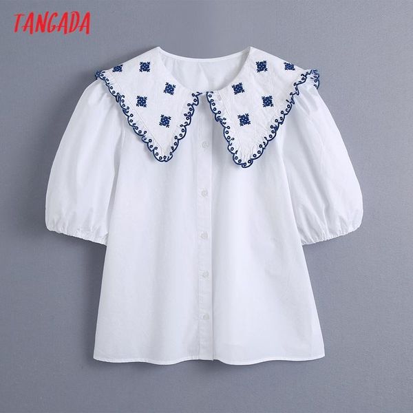 

women's blouses & shirts tangada women retro embroidery romantic blouse shirt short sleeve 2021 summer chic female be610, White
