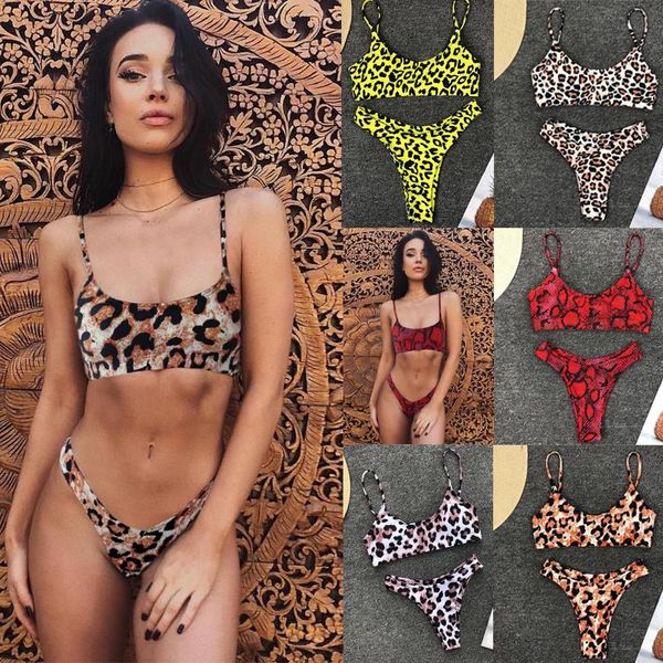 

women's swimwear tankini brazilian bikini mini bottom sling 2021 ladies padded halter leopard swimming suit for set, White;black