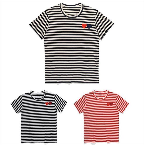 

have eyes women double love mens t shirts embroidery striped round neck cotton short sleeved couple loose type pullover, White;black