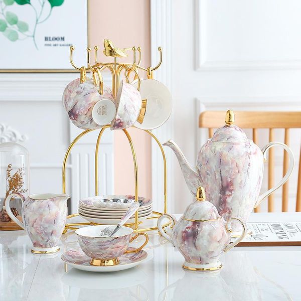 

cups & saucers marble bone china coffee set marbling porcelain tea ceramic pot cafe cup mug sugar bowl creamer teapot teatime drinkware