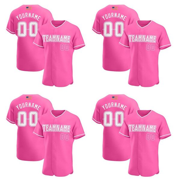 

custom pink white authentic american flag fashion baseball jersey, Blue;black