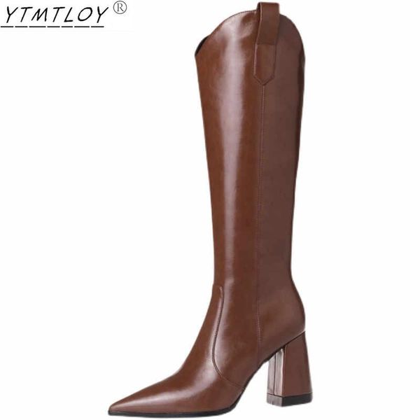 

boots 2022 fashion brown knee-length high heels women's autumn and winter shoes zapatos de mujer, Black