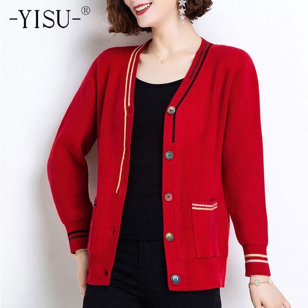

women's knits & tees yisu 2021 spring women sweater cardigan v-neck pocket buttons fashion female long sleeve casual knitted, White