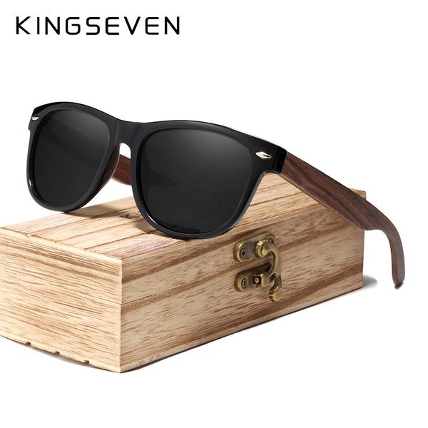 

sunglasses kingseven brand design retro men women polarized handmade walnut wooden hd uv400 mirror lens sun glasses eyewear, White;black