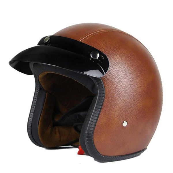 

motorcycle helmets helmet retro vintage synthetic leather casco moto cruiser chopper scooter cafe racer 3/4 open face dot