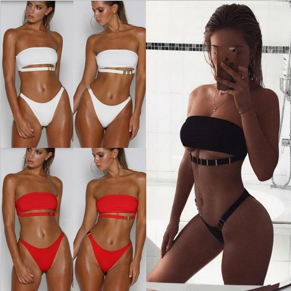 

one-piece suits women strapless bikini set push-up padded bra swimsuit swimwear beachwear ladies two pieces bathing suit