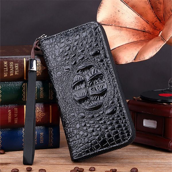 

factory wholesale men leathers shoulder bag simple joker solid color embossed long wallet british crocodile storage coin purse single zipper, Red;black