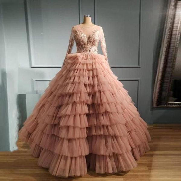 

princess prom dresses sheer neck lace appliques long sleeves evening dress robe de soiree party pageant wear custom made, Black