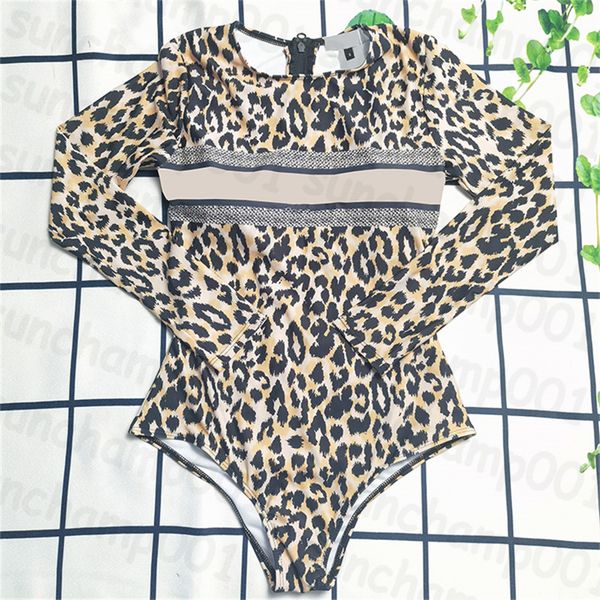 

leopard print swimsuits female fashional swimwear zipper long sleeve bathing suit summer vacation beach swim wear