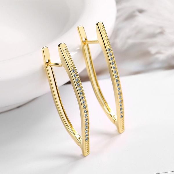 

hoop & huggie 925 sterling silver earrings v-shaped irregular triangle inlaid diamond geometric women, Golden;silver