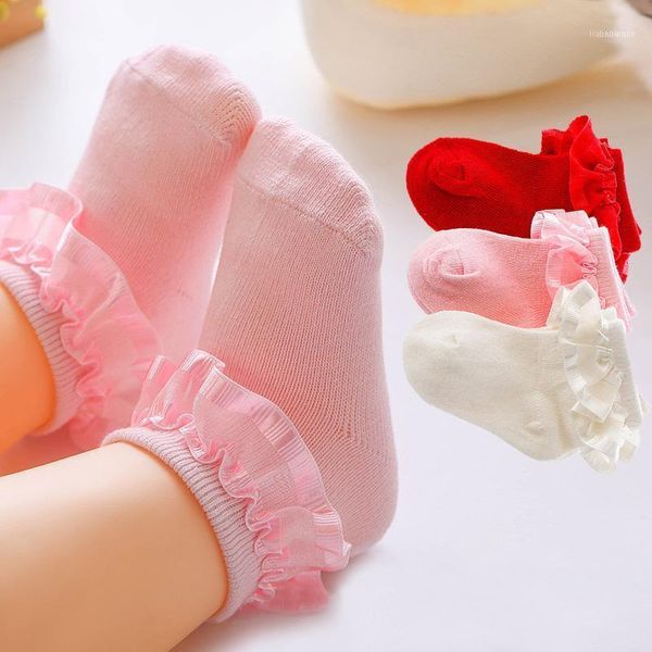 

0-12 months born baby socks solid color cotton ruffle girl princess infant lace short spring autumn1, Pink;yellow