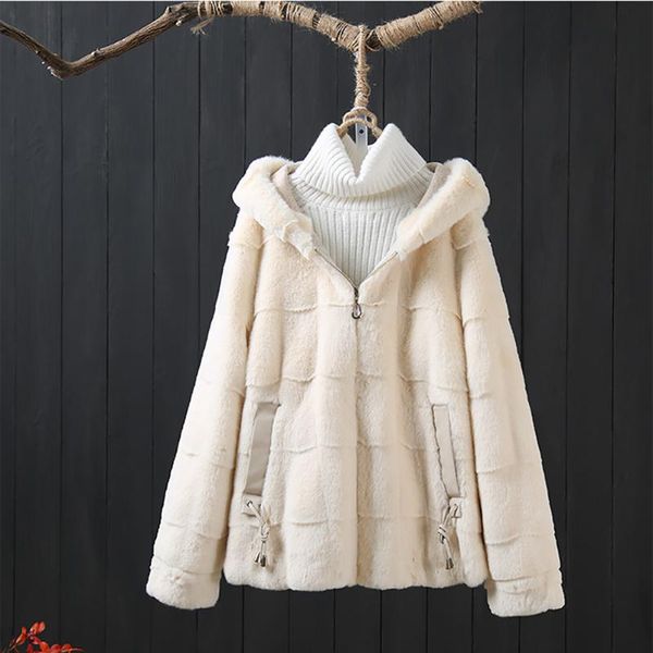 

women's wool & blends elegant with hood pocket zipper up velvet coat women casual fashion long sleeve loose autumn winter warm jacket, Black