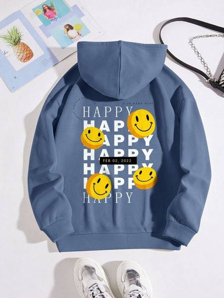 

letter & expression print drawstring thermal hoodie y5rp#, White;black