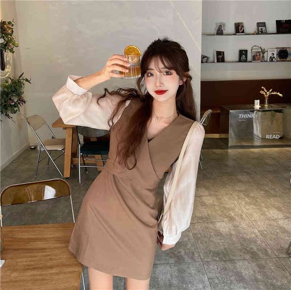 

jxmyy fashion new products temperament gentle stitching long-sleeved winter bottoming and thin waist dress 210412, Black;gray