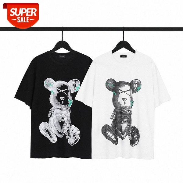 

quality we11 spray violence bear print loose casual short sleeve #q64u, White;black