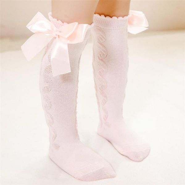 

socks baby infant girls princess born toddler bow knot solid soft cotton knee high kids stretch leg warmer long socken, Pink;yellow