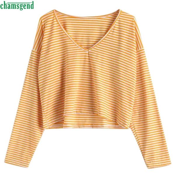 

chamsgend women's casual tee fashion simple v-neck striped blouse long sleeve short blusa de rayas para mujer blouses & shirts, White