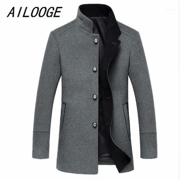 

men's fashion wool jackets trench coat men single breasted mandarin collar windbreaker woolen overcoat1, Black