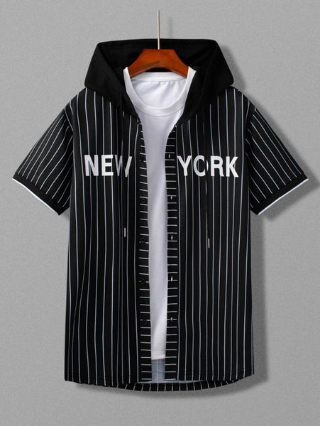 

men letter & striped print hooded shirt without tee w7y3#, White;black