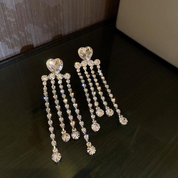 

dangle & chandelier lovoacc temperament bling rhinestone long tassel earrings for women love heart shiny crystal party jewelry, Silver