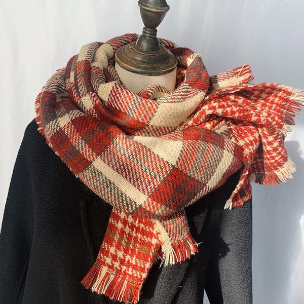 

scarves 2021 women vintage plaid scarf winter long pashmina shawls thick wraps korean chic tassel design warm lady, Blue;gray