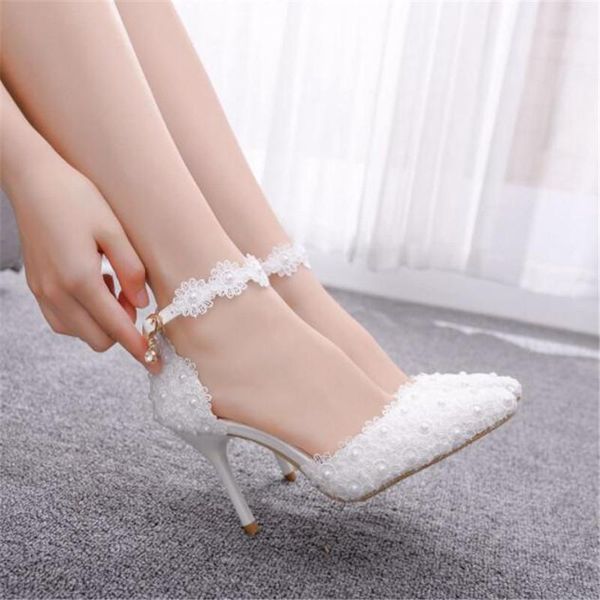 

dress shoes plus size women white lace high heels wedding party sweet pointed bridal individual, Black