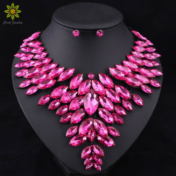 

jewelry sets 7colors african bead wedding necklace womens jewellery set crystal and earrings party prom, Black