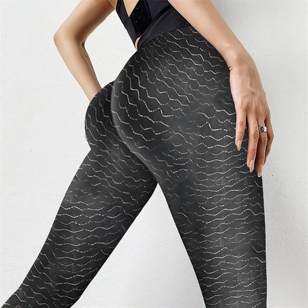 

40# summer fitness stretch striped printed lift hip pants seamless absorbent and breathable tight exercise pant women's leggings, Black