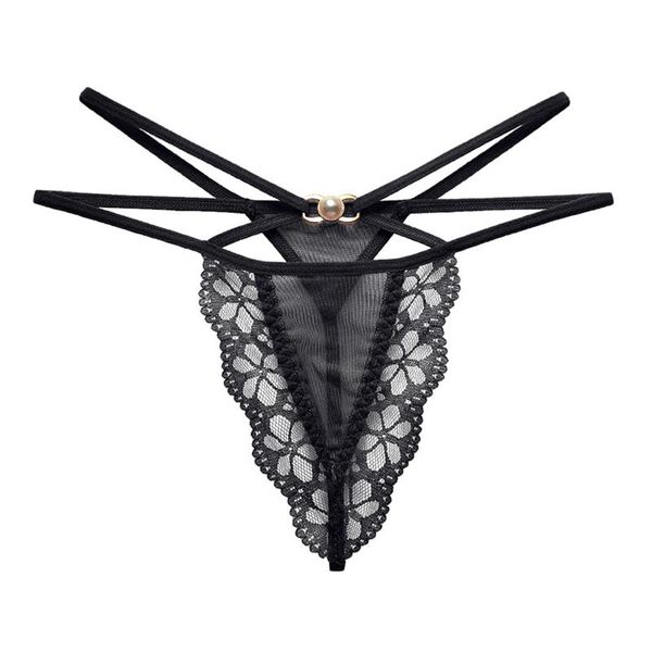 

women's thongs bandage design low waist see through panties lace floral briefs breathable mesh perspective g-string tk, Black;pink