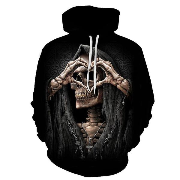 

men's hoodies & sweatshirts spring and autumn fashion 3d printed sweatshirt monster beauty pattern skull clothing casual style whole, Black