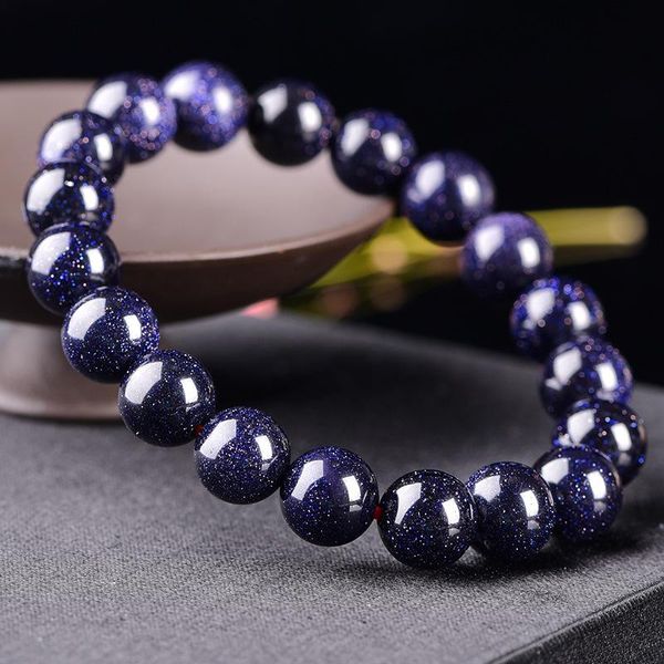 

beaded, strands 6/8/10/12mm natural blue sandstone crystal beaded bracelet for women men couple vintage strand bracelets fashion jewelry ybr, Black