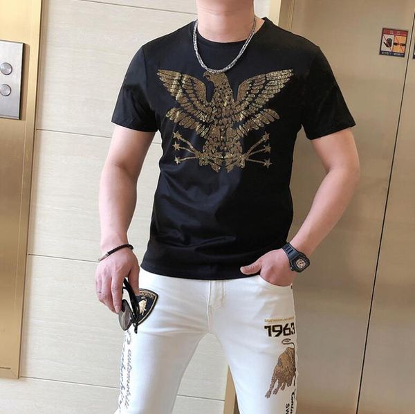

designer men's t shirt 2021 summer selling male rhinestone clothing casual tees wholesale drop shipping m-5xl- black/white/red, White;black