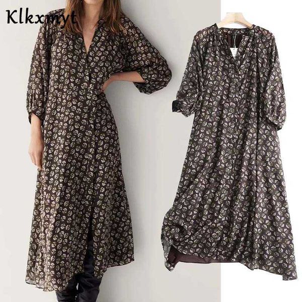 

klkxmyt party midi za dress women england style fashion vintage simple floral printed vestidos de fiesta noche 210527, Black;gray