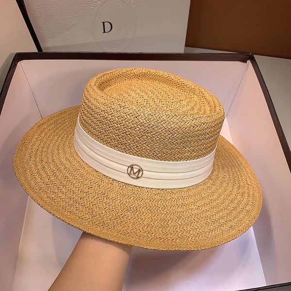 

summer women standard shading beach woven flat british summer sun protection big edge straw hat, Yellow