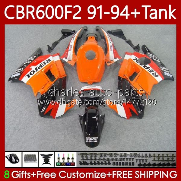 Bodys + Tank para Honda CBR600 CBR 600 F2 FS Repsol Orange CC 600F2 91-94 Bodywork 63NO.56 600FS 600cc CBR600F2 91 92 93 94 CBR600-F2 CBR600FS 1991 1993 1994 Kit de Feira