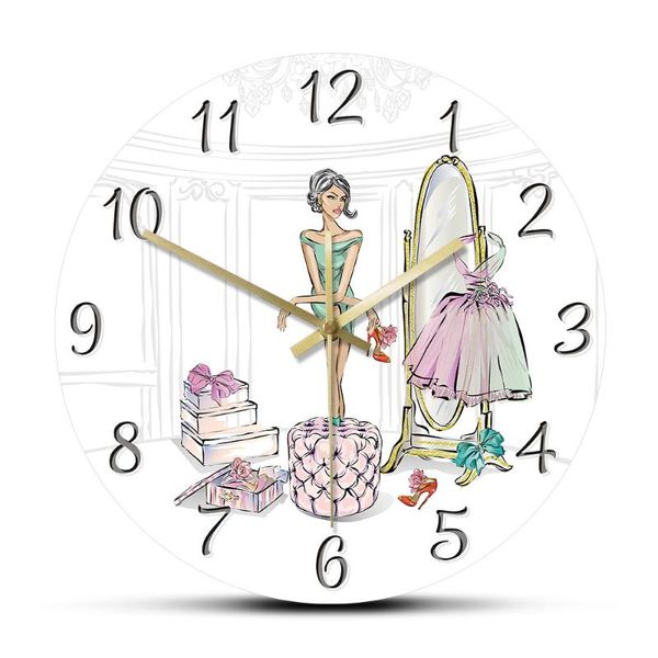 

wall clocks glamour fashion girl toggery silent clock luxury beauty lady closet shopping shoes boutique decorative timepiece watch