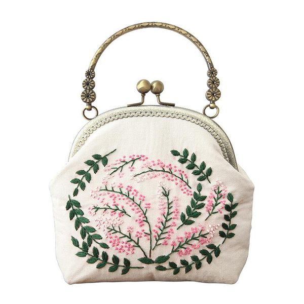 

other arts and crafts 3d diy ribbon embroidery bag set, needlework kits cross stitch chain with hoop,handmade swing purse wallet creative gi