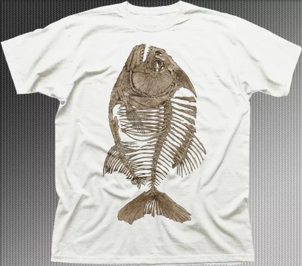 

Piranha Fish Skeleton Bone angler white t-shirt OZ9624, White;black