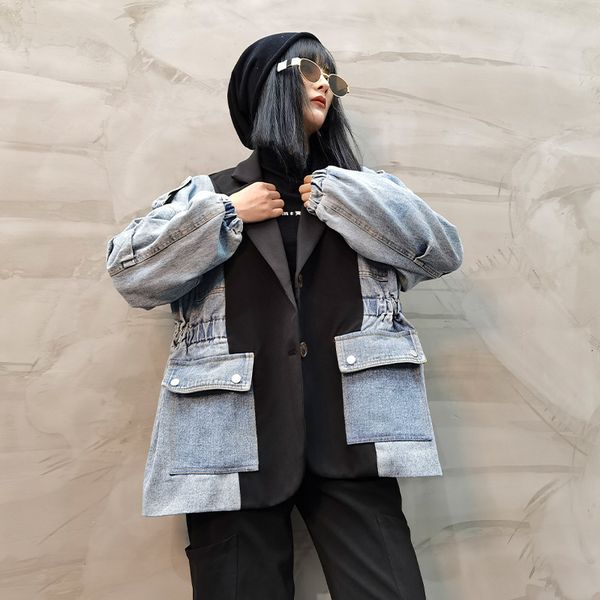 

suits small suit jacket women's fashion fried street cowboy contrast color was thin korean version loose autumn, White;black