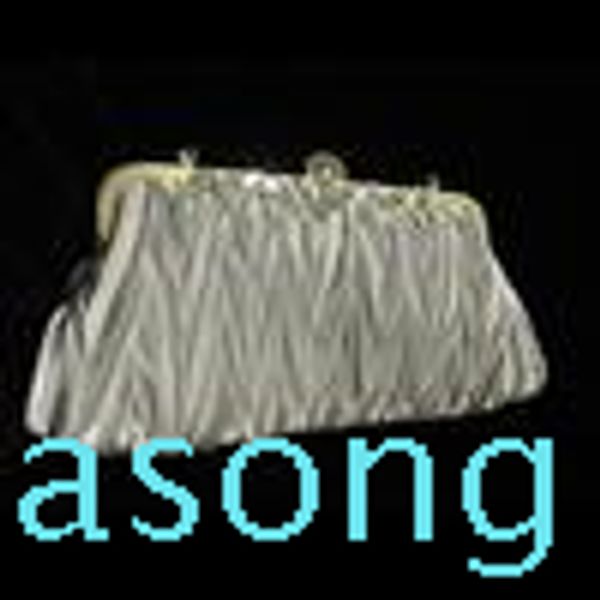 

silver satin pleated string bridal handbag clutch evening party handbag