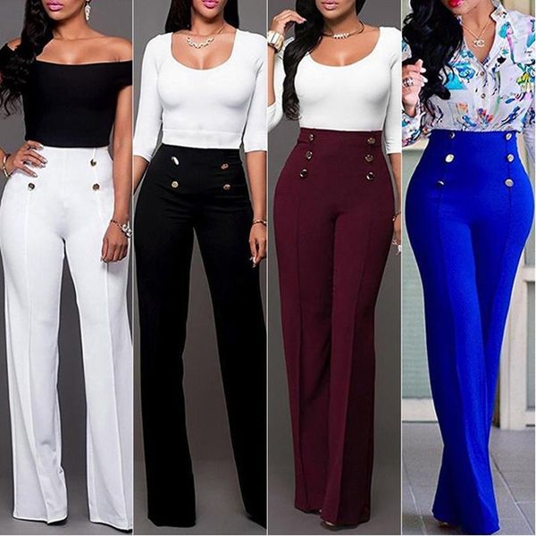 

women's pants & capris zogaa women fashion wide leg strech trousers ladies flared loose high waist slacks female solid color suit strai, Black;white