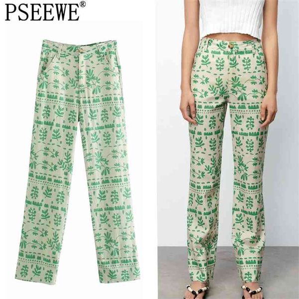 

women pants green print high waist female summer vintage streetwear casual loose straight woman trousers 210519, Black;white
